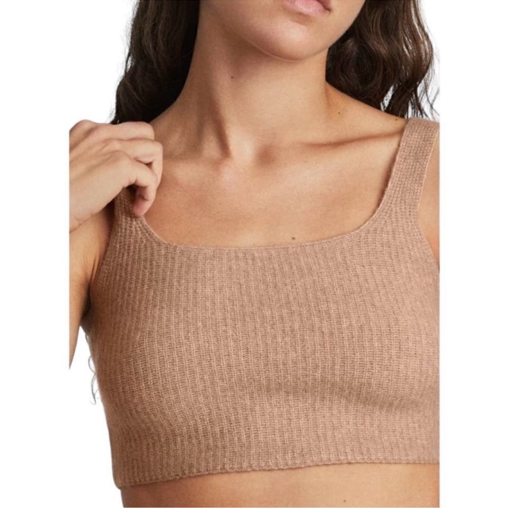 Everlane Sweater Crop Top camel beige, soft bralette cozy lounge bra nwt large